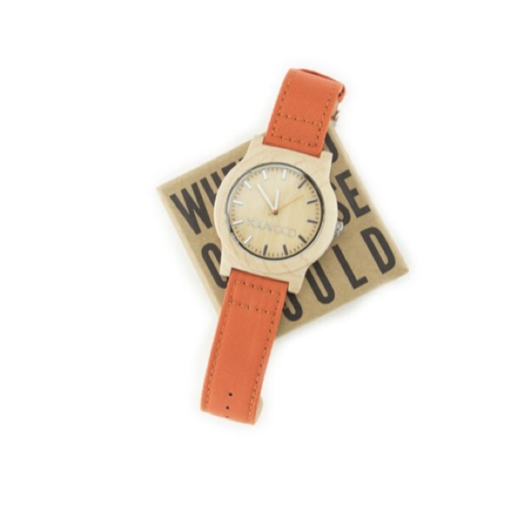 YouWood wooden face orange watch